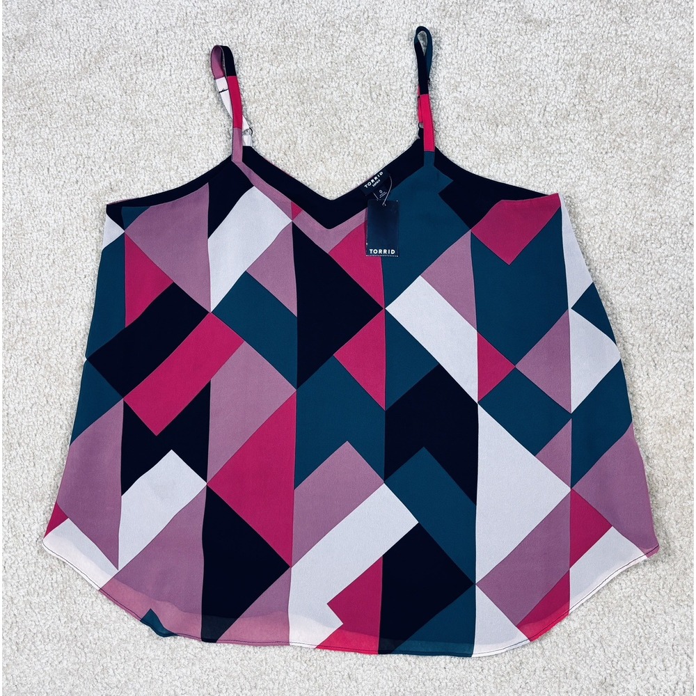 Torrid Sophie Swing Chiffon Top Colorful Geo Print Adjustable Strap Size 0 0X
